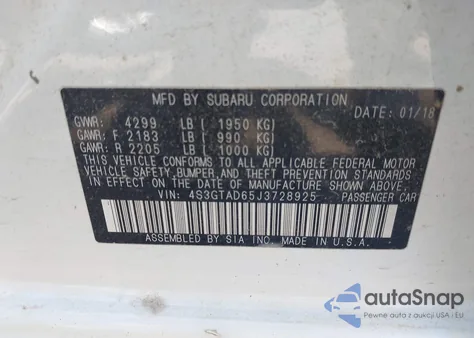 2018 Subaru Impreza 2.0I Premium из США, поврежденный, VIN 4S3GTAD65J3728925